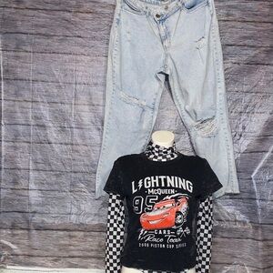 SO Light Blue Asymmetrical High Rise Mom Jeans